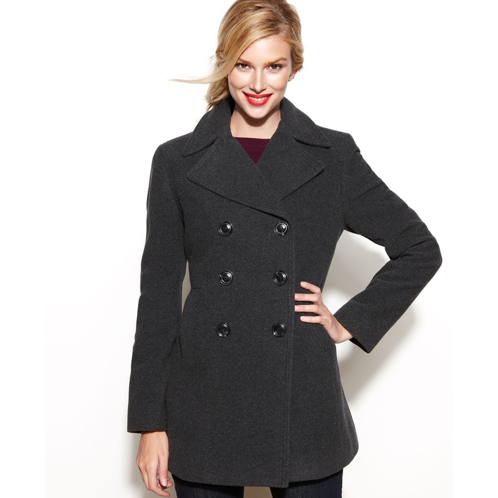 Kenneth Cole Charcoal Double-Breasted Pea Coat